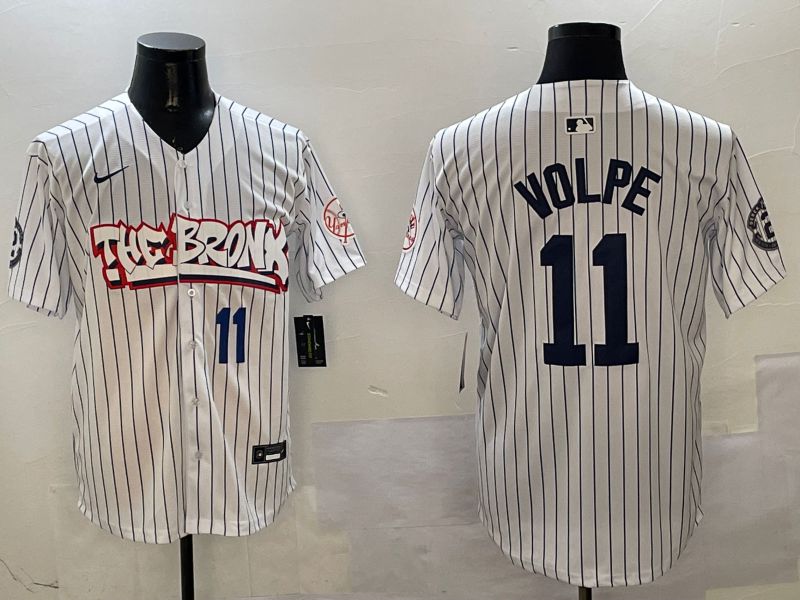 Men New York Yankees #11 Volpe White Stripe four generations Joint Name 2025 Nike MLB Jersey style 4